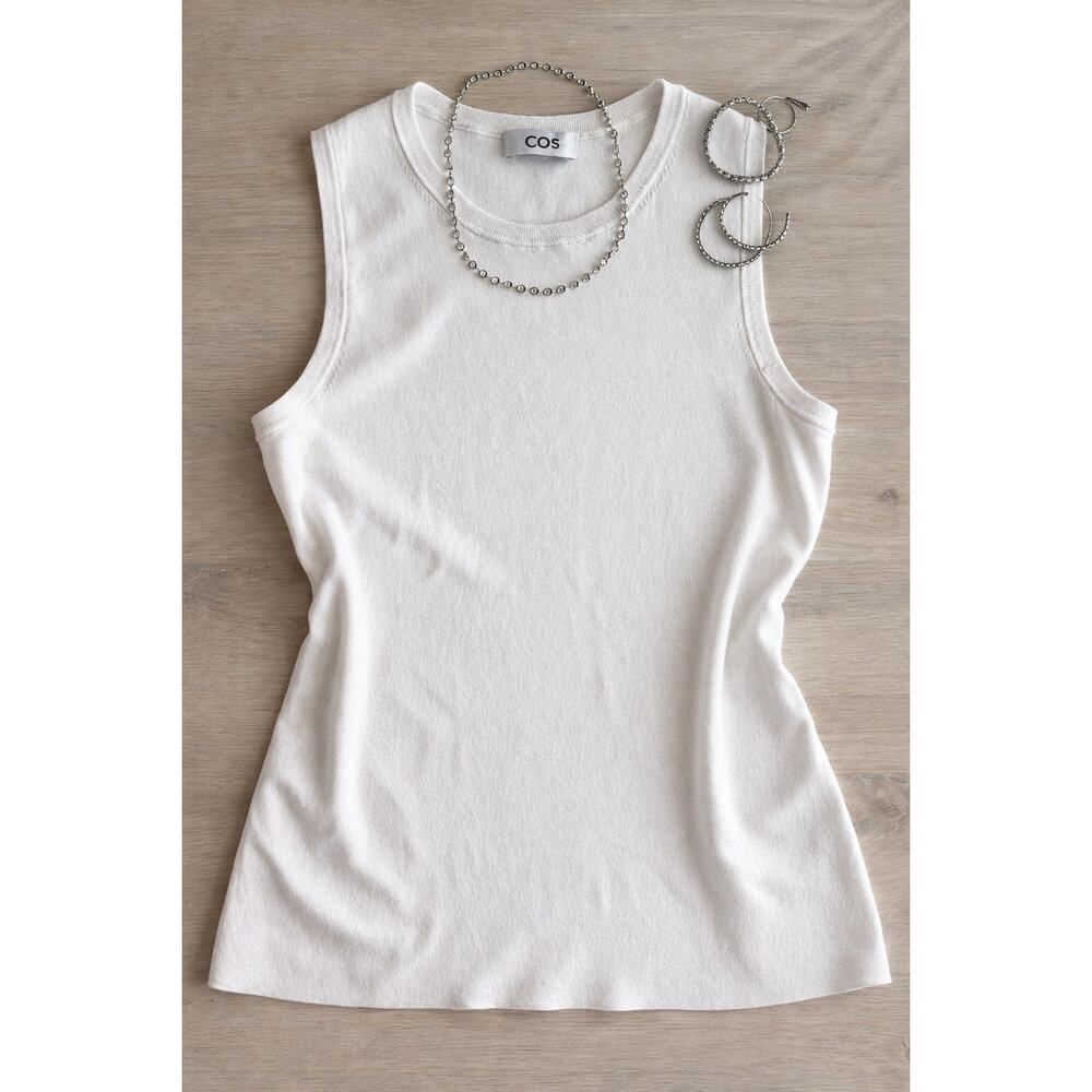 COS White Sleeveless Tank Top Minimalist Knit Shell Size L